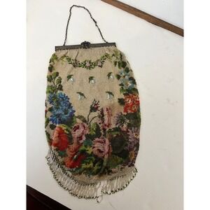 Vintage Micro Beaded Flapper Floral Clutch Purse Antique Evening Bag